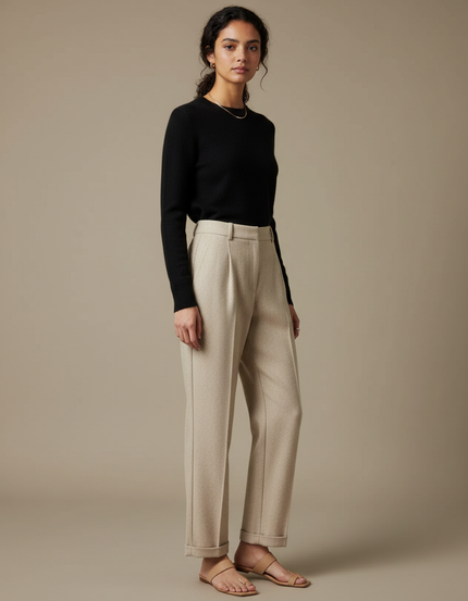 Pantalon En Laine Beige