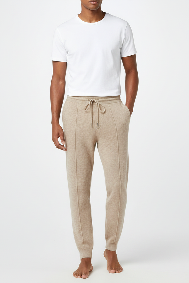 Pantalon Beige Homme Décontracté Tricoté Confortable Cordon De Serrage - Maille