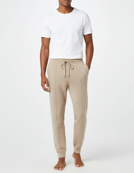 Pantalon Beige Homme Décontracté Tricoté Confortable Cordon De Serrage - Maille