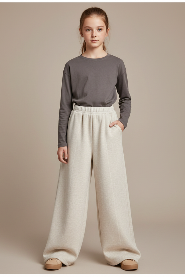 Pantalon Beige Ample Décontracté Enfant Fille - Molleton