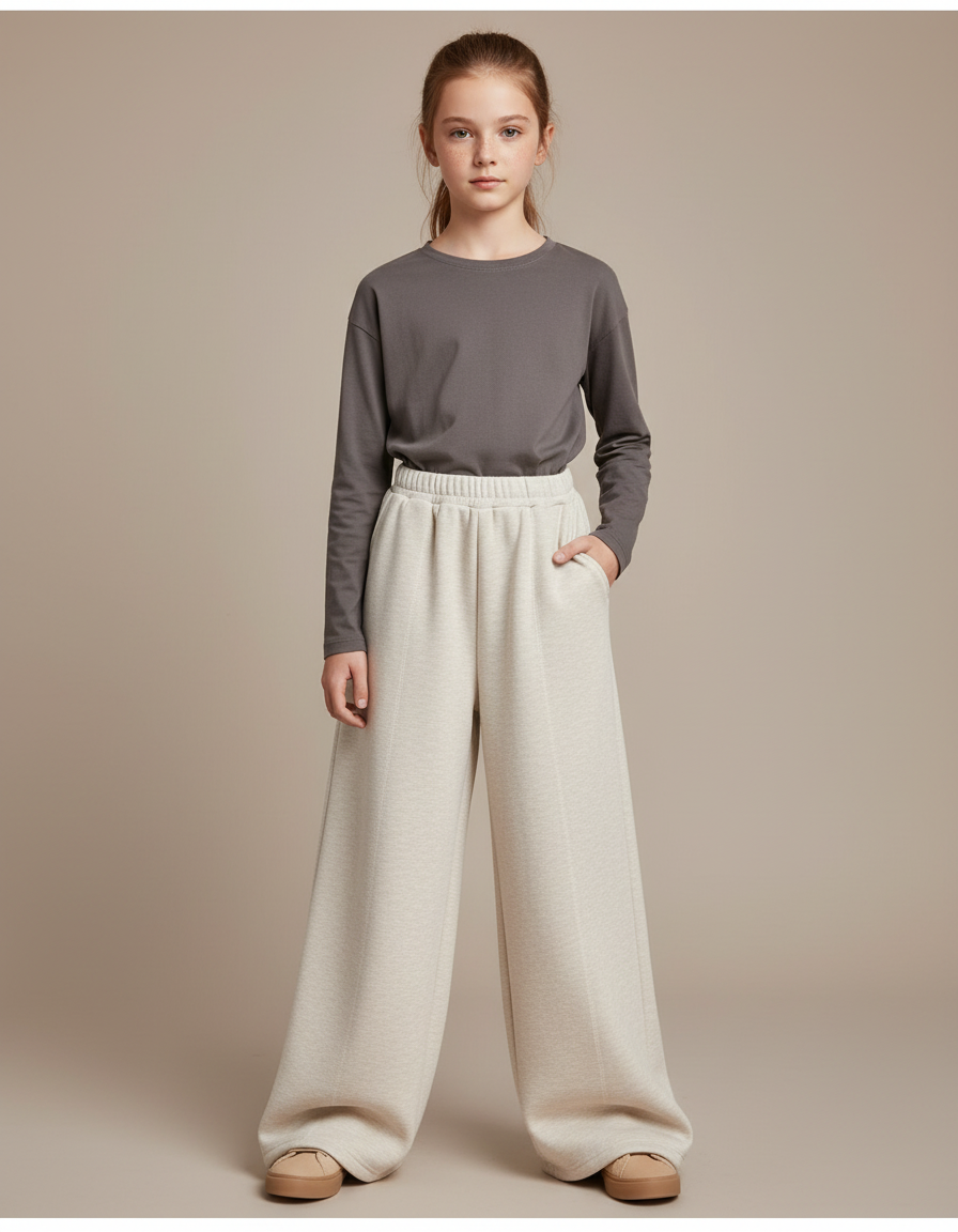 Pantalon Beige Ample Décontracté Enfant Fille - Molleton