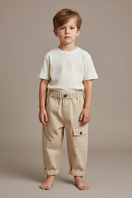 Pantalon Beige Cargo Coton Ample Confortable Enfant - Toile