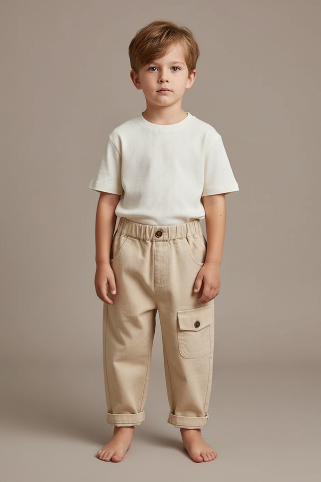 Pantalon Beige Cargo Coton Ample Confortable Enfant - Toile
