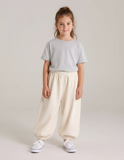 Pantalon Beige Côtelé Ample Élastique Enfant - Cordé