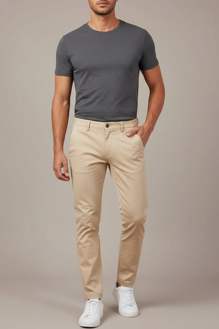 Pantalon Beige Homme Chino Slim Confortable Élégant - Gabardine