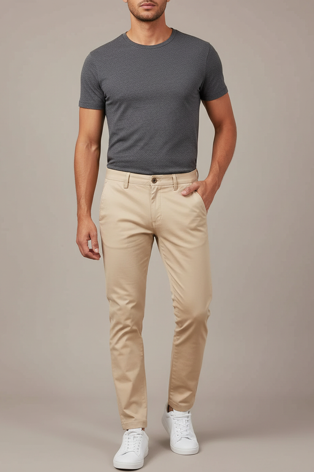 Pantalon Beige Homme Chino Slim Confortable Élégant - Gabardine