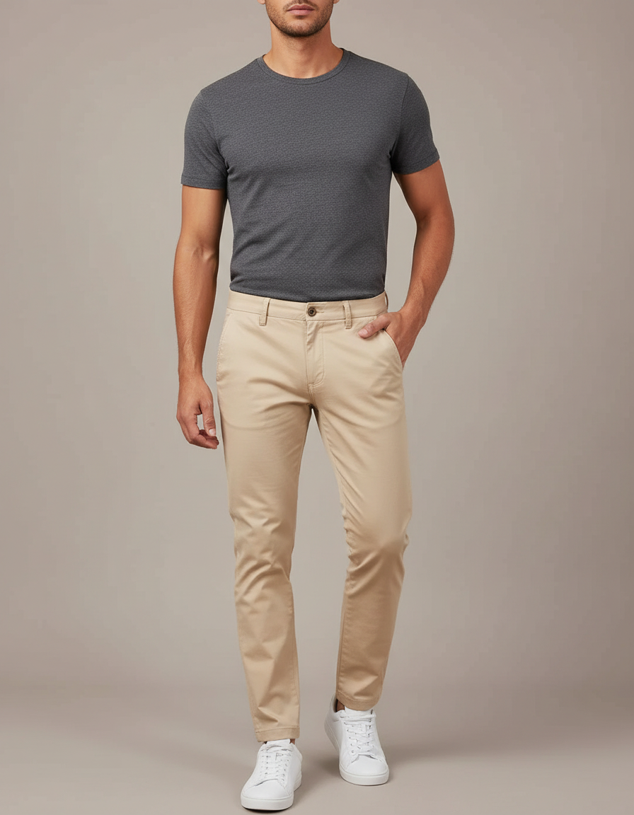 Pantalon Beige Homme Chino Slim Confortable Élégant - Gabardine