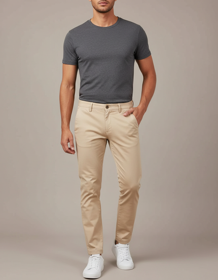 Pantalon Beige Homme Chino Slim Confortable Élégant - Gabardine