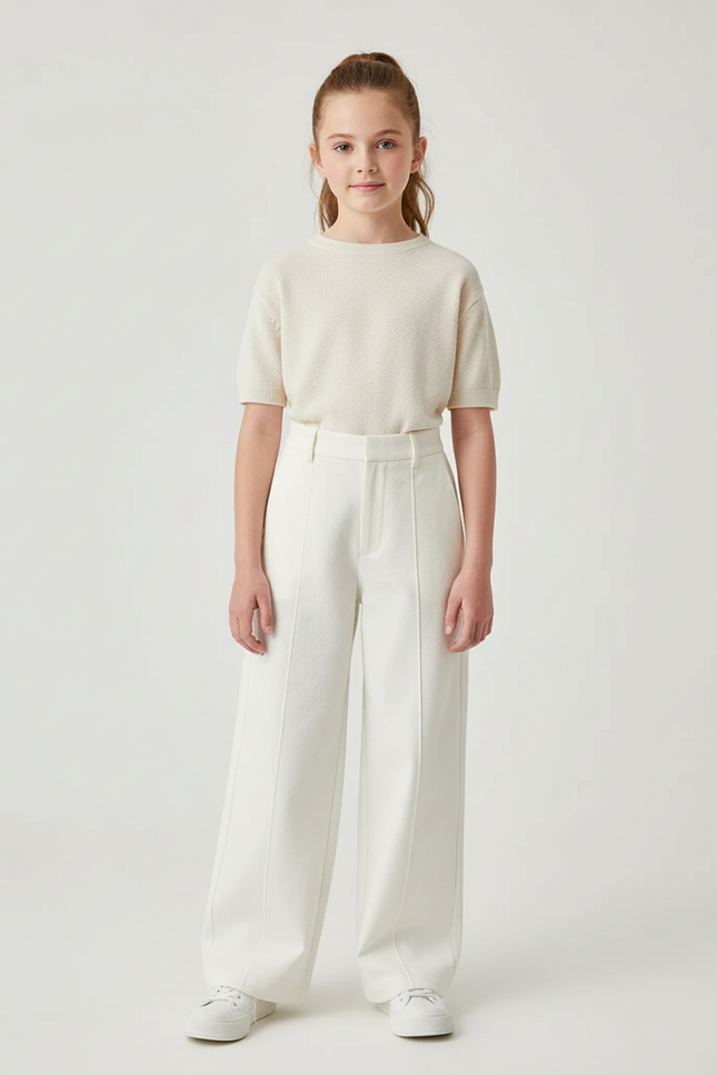 Pantalon Beige Droit Ample Confortable Enfant - Gabardine