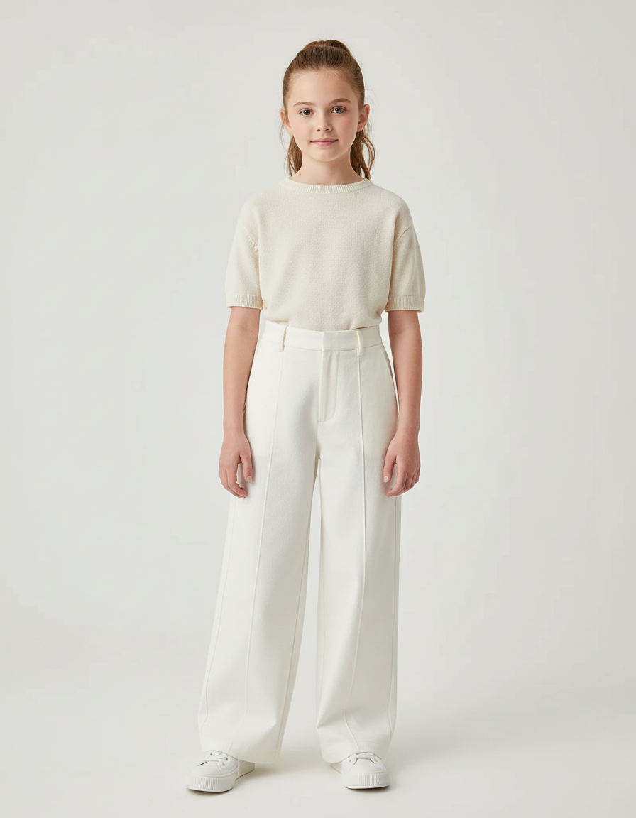 Pantalon Beige Droit Ample Confortable Enfant - Gabardine