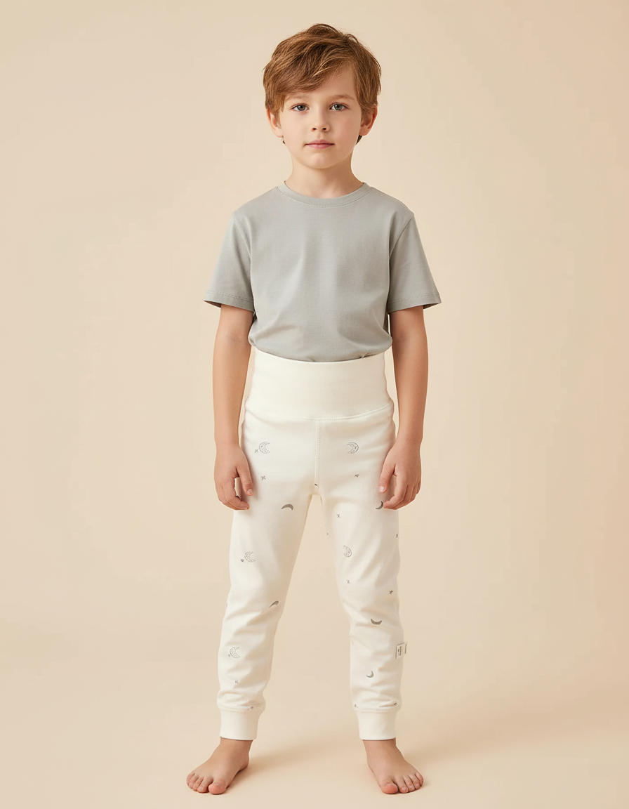 Pantalon Beige Coton Motif Lune Enfant
