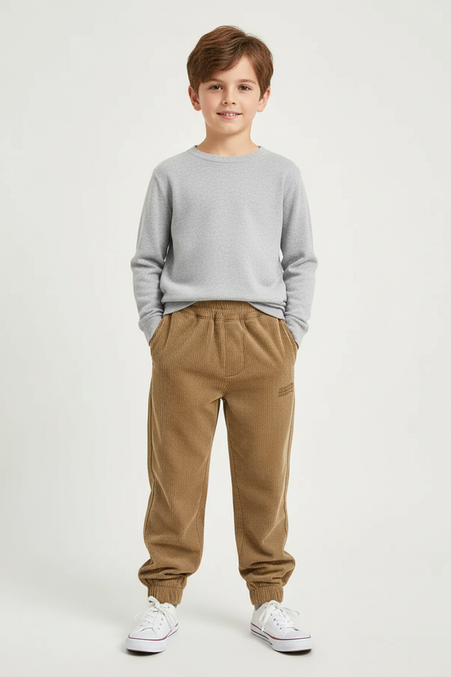 Pantalon Beige Côtelé Décontracté Garçon Épais - Camel