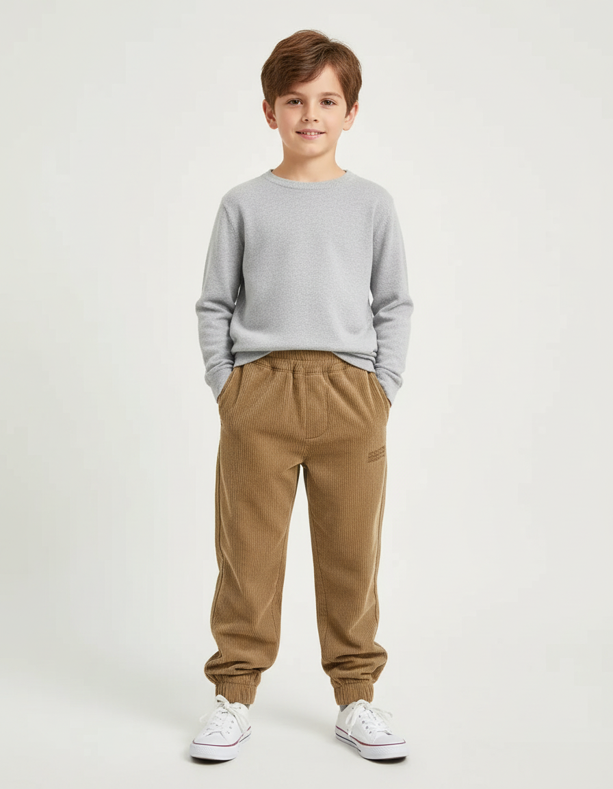 Pantalon Beige Côtelé Décontracté Garçon Épais - Camel
