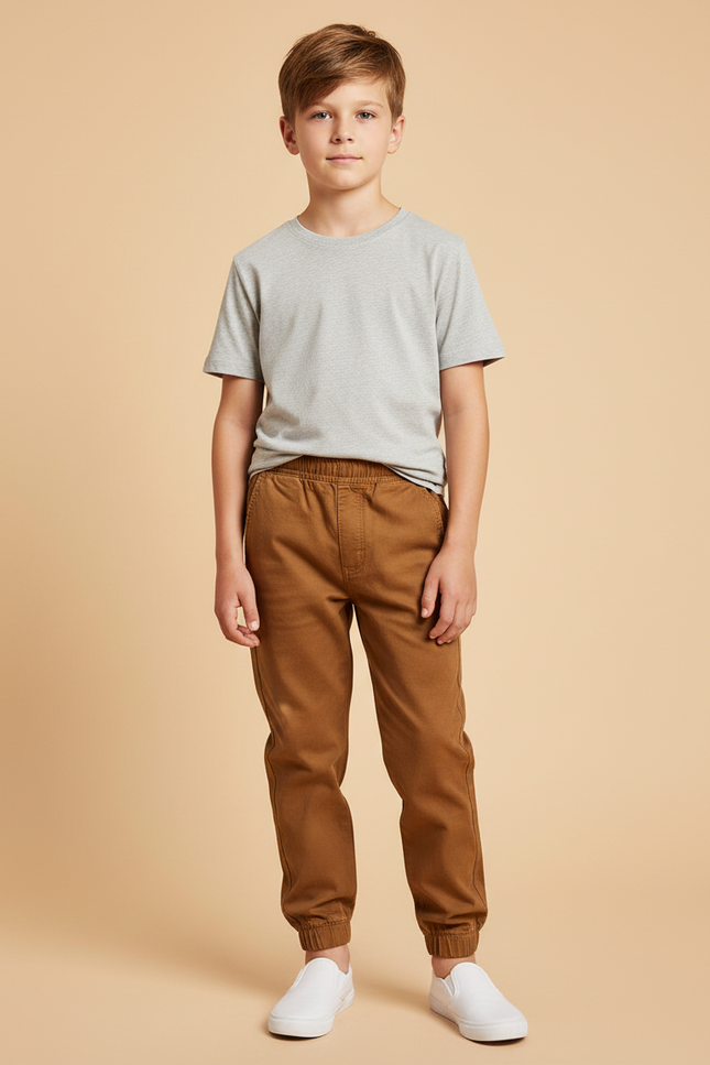 Pantalon Beige Coton Jogger Décontracté Enfant - Marron
