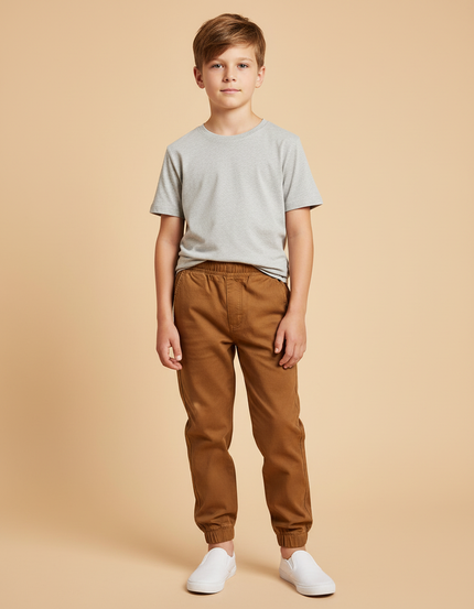 Pantalon Beige Coton Jogger Décontracté Enfant - Marron