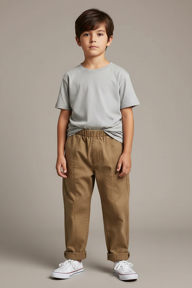 Pantalon Beige Coton Ample Élastiqué Enfant Unisexe - Camel Toile