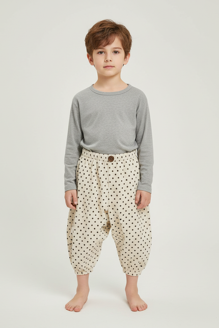 Pantalon Beige Côtelé Polka Dots Ample Enfant - Cordé