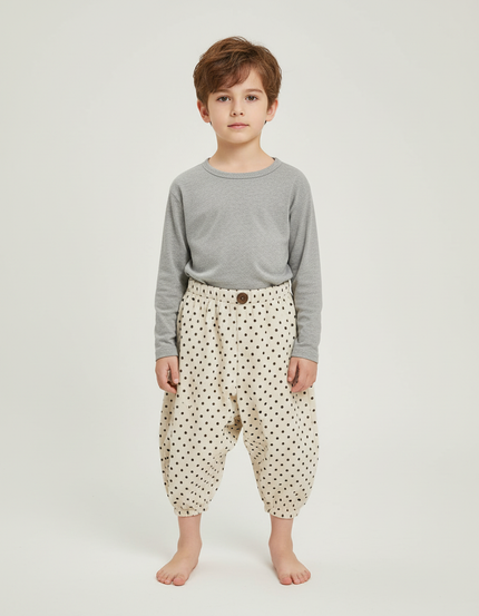 Pantalon Beige Côtelé Polka Dots Ample Enfant - Cordé