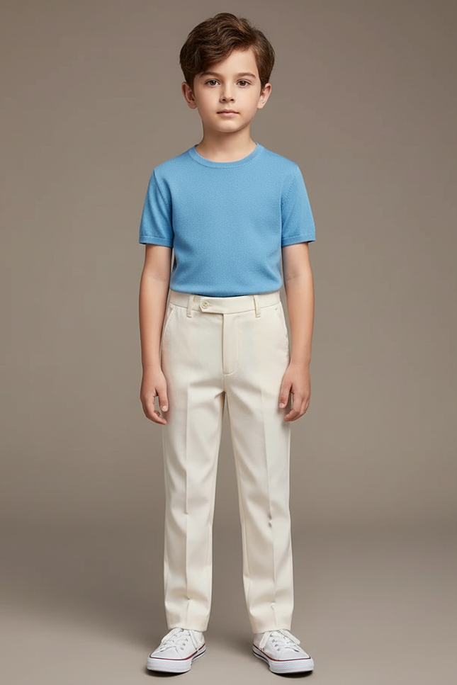 Pantalon Beige Droit Coton Élégant Garçon Classique - Gabardine