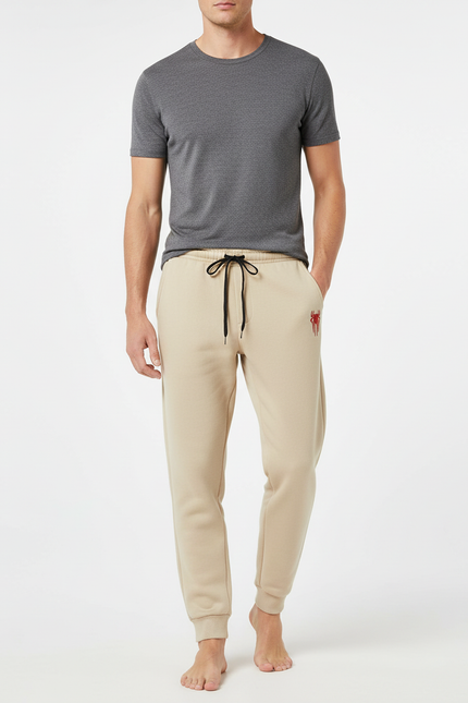 Pantalon Beige Homme Coton Ample Décontracté Cordon - Molleton