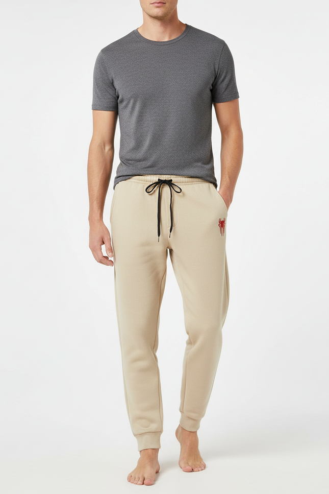 Pantalon Beige Homme Coton Ample Décontracté Cordon - Molleton