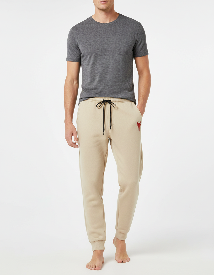 Pantalon Beige Homme Coton Ample Décontracté Cordon - Molleton