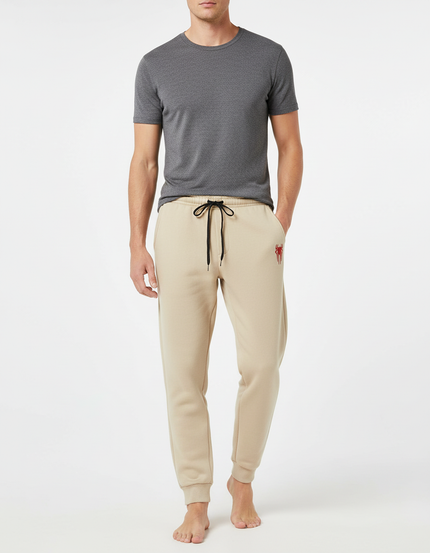 Pantalon Beige Homme Coton Ample Décontracté Cordon - Molleton