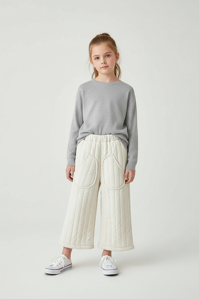 Pantalon Beige Matelassé Ample Enfant Coton Confortable - Molleton
