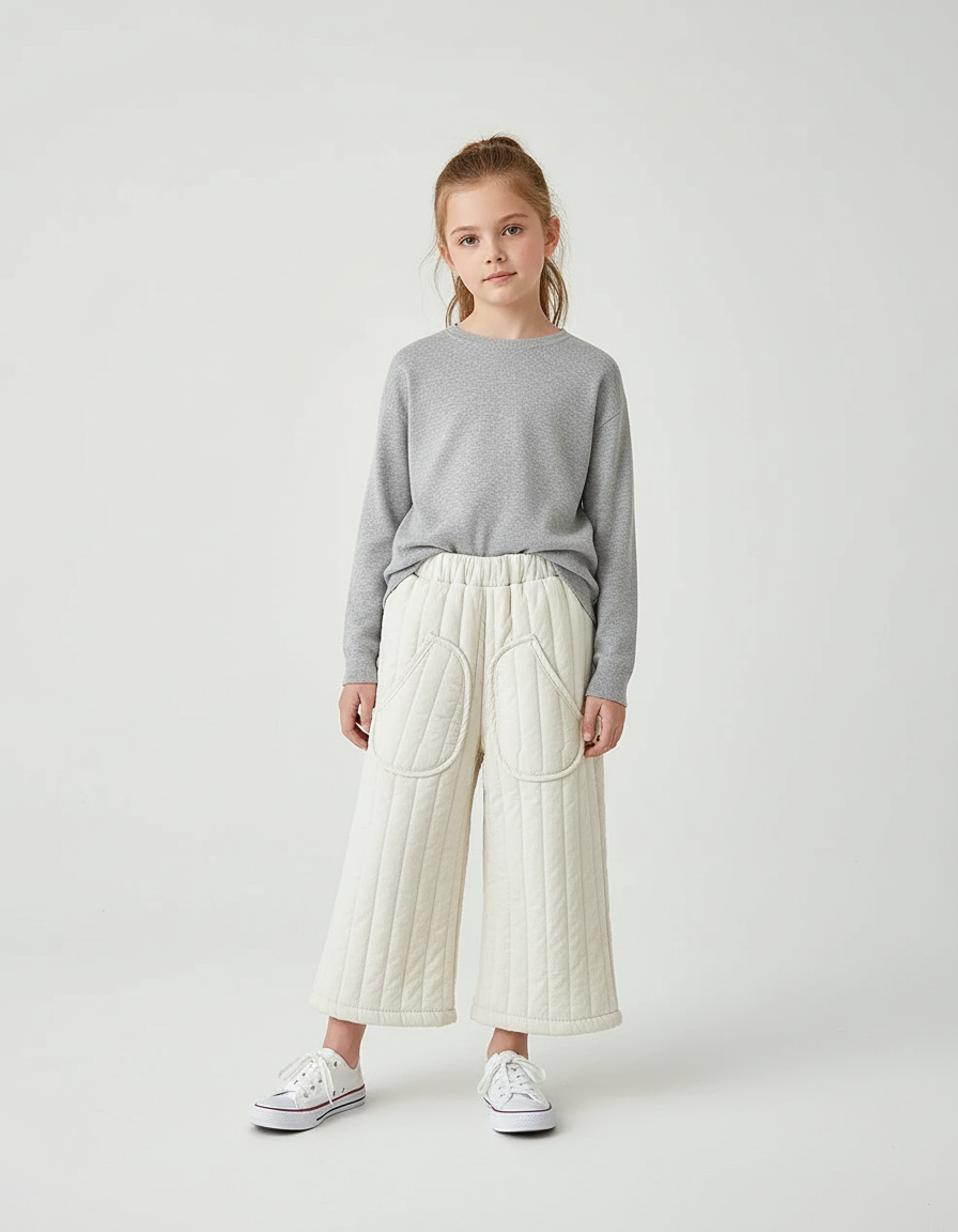 Pantalon Beige Matelassé Ample Enfant Coton Confortable - Molleton