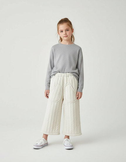 Pantalon Beige Matelassé Ample Enfant Coton Confortable - Molleton