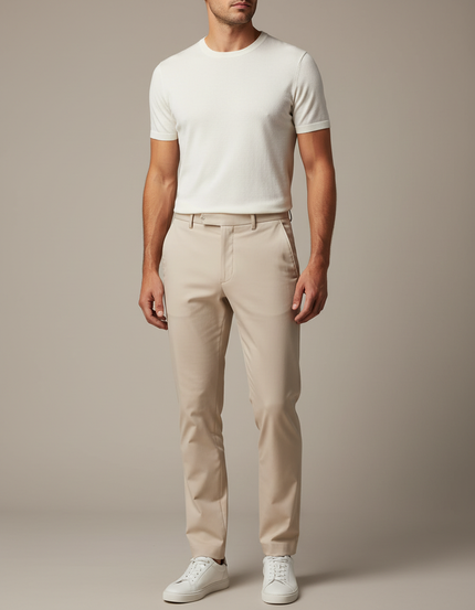 Pantalon Beige Homme Droit Décontracté Élégant Coton - Gabardine