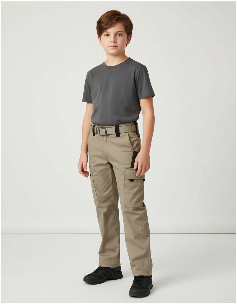 Pantalon Beige Cargo Tactique Résistant Multi-poches Garçon - Toile