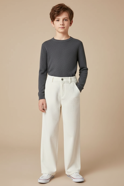 Pantalon Beige Côtelé Ample Enfant Décontracté - Cordé