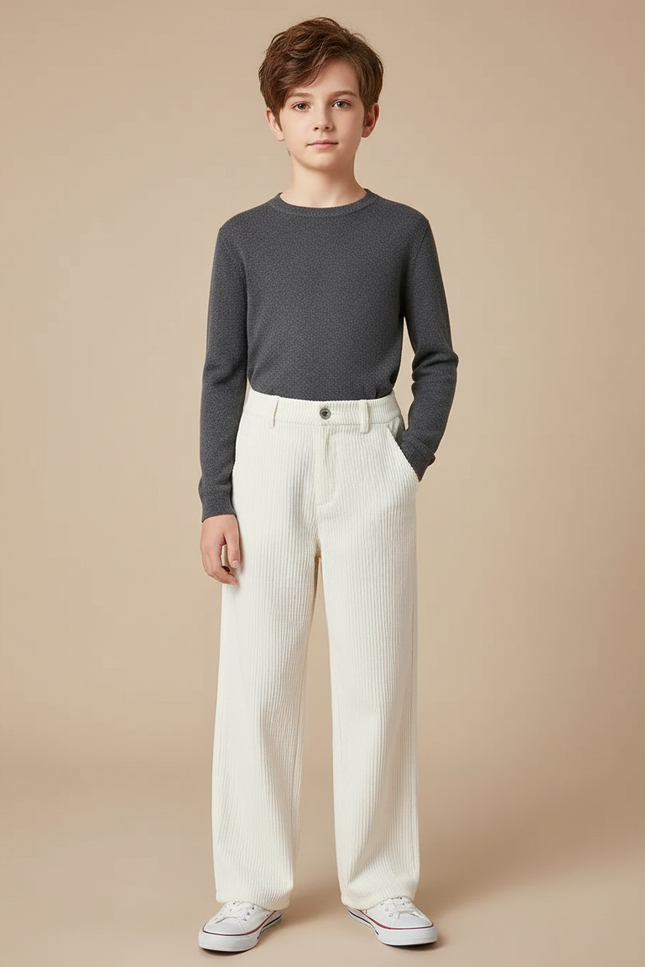 Pantalon Beige Côtelé Ample Enfant Décontracté - Cordé