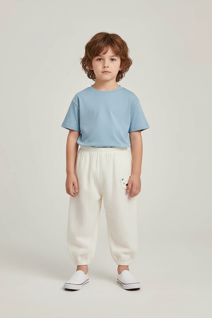 Pantalon Beige Côtelé Décontracté Brodé Enfant Doux - Coton