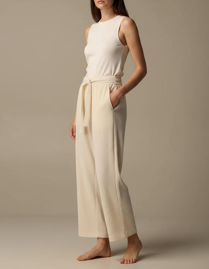 Pantalon Beige Côtelé Droit Cordon Ample Femme - Cordé