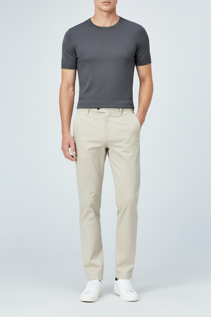 Pantalon Beige Homme Chino Droit Décontracté Extensible - Gabardine