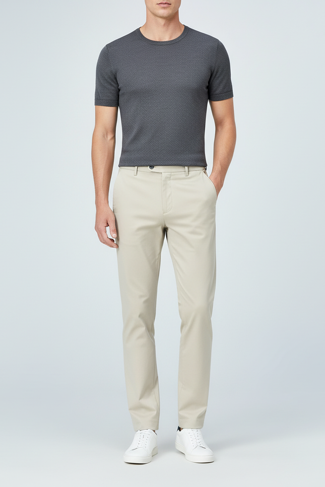Pantalon Beige Homme Chino Droit Décontracté Extensible - Gabardine