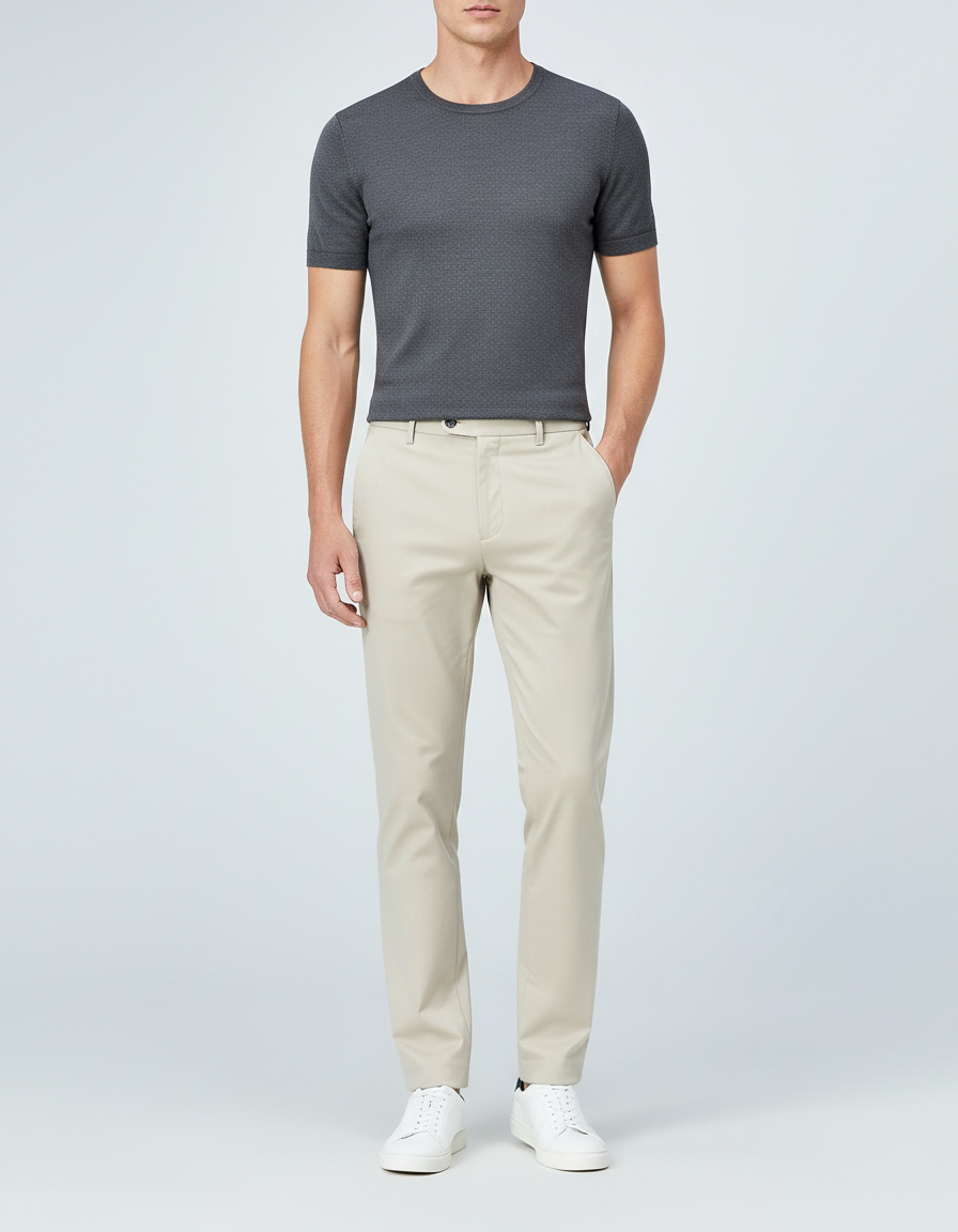 Pantalon Beige Homme Chino Droit Décontracté Extensible - Gabardine