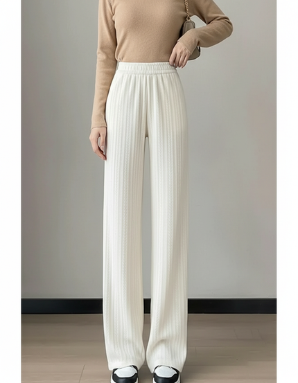 Pantalon Beige Ample Tricoté Taille Élastique - Blanc Maille