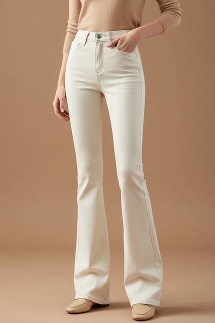Pantalon Beige Évasé Taille Haute Denim Femme - Jean