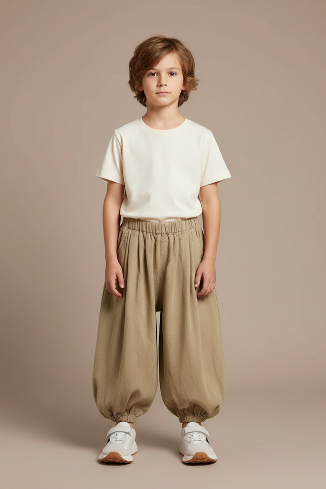 Pantalon Beige Coton Ample Harem Enfants Garçons - Kaki