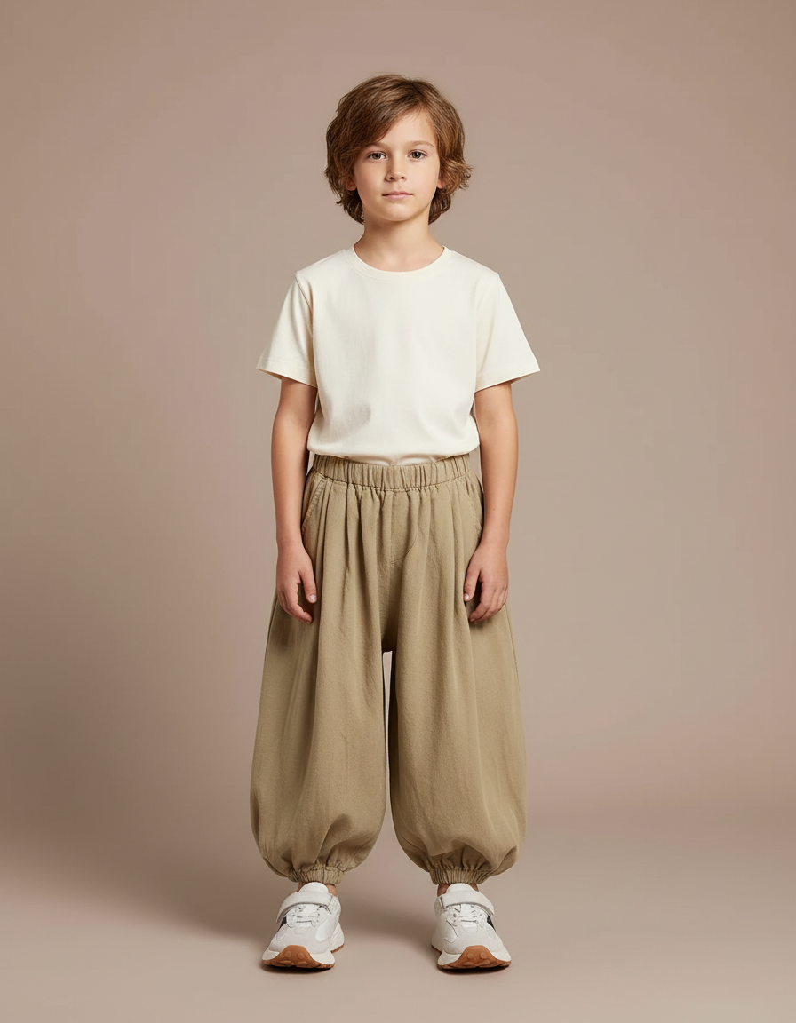 Pantalon Beige Coton Ample Harem Enfants Garçons - Kaki