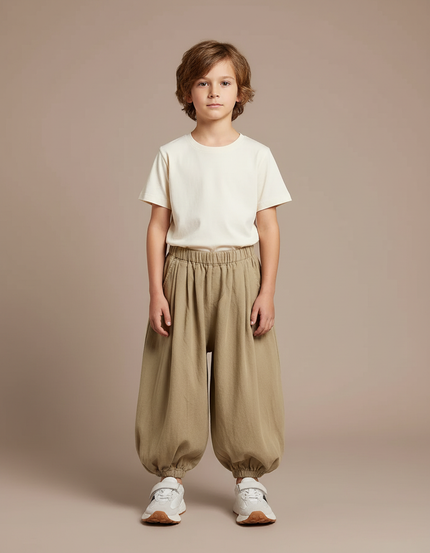 Pantalon Beige Coton Ample Harem Enfants Garçons - Kaki
