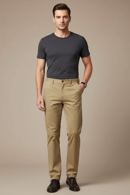 Pantalon Beige Chino Droit Homme Coton Élégant