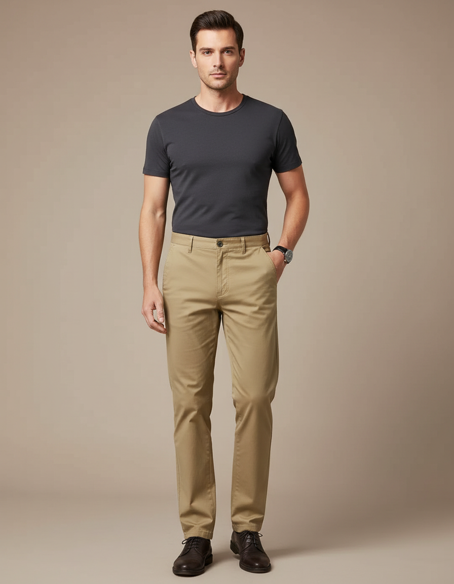 Pantalon Beige Chino Droit Homme Coton Élégant