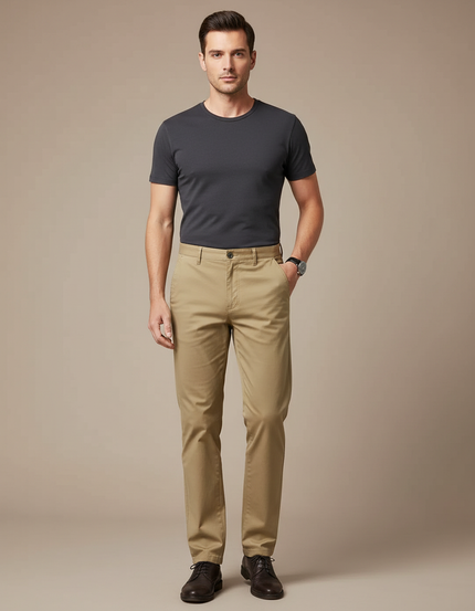 Pantalon Beige Chino Droit Homme Coton Élégant