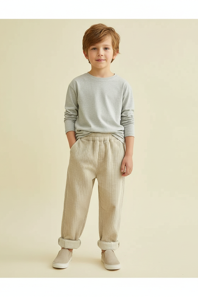 Pantalon Raye Beige Et Blanc - Cordé