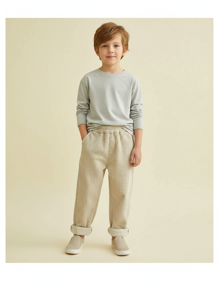 Pantalon Raye Beige Et Blanc - Cordé