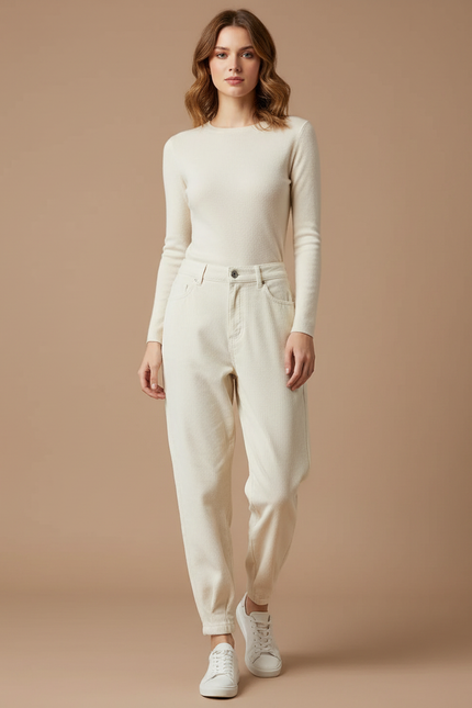 Pantalon Velours Femme Beige